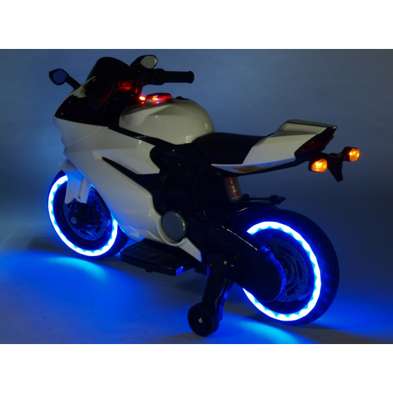 Dětská závodní motorka Ninja s ručně ovládanou plynovou rukojetí a svítícími koly, BÍLÁ